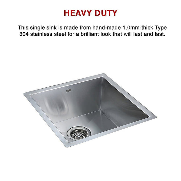 440x440mm Handmade Stainless Steel Undermount / Topmount Kitchen Laundry Sink with Waste - RnR Galore