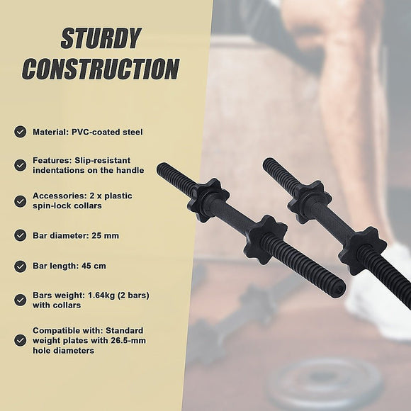 45cm - 1 Pair Dumbbell Bar 25mm Diameter - PVC Coated Dumbell Handle - RnR Galore