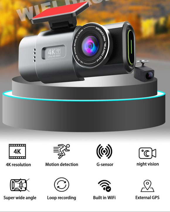 4K Dash Cam UHD 2160P WiFi Front Dashcam Night Vision Car Camera with 64GB Card - RnR Galore
