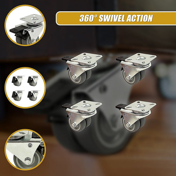 4x 2 Inch Heavy Duty Swivel Castor Wheels 50mm Brake - RnR Galore