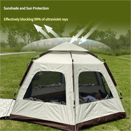 5 - 8 Person Hexagonal Camping Tent | Double - Layer Silver Coated Waterproof Shelter with Awning (280*280*158cm) - RnR Galore