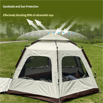 5 - 8 Person Hexagonal Camping Tent | Double - Layer Silver Coated Waterproof Shelter with Awning (280*280*158cm) - RnR Galore