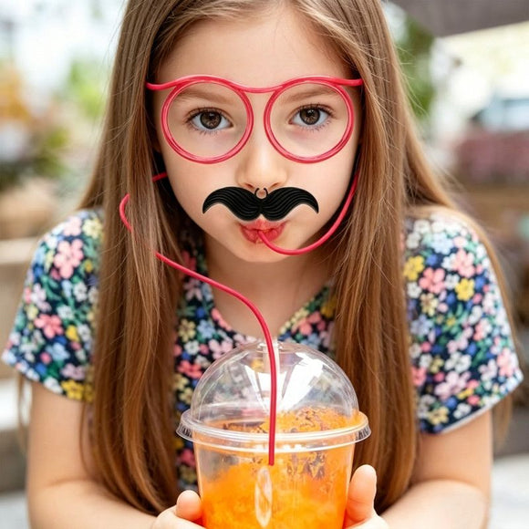 5 - Pack Silly Straws Glasses, Reusable Crazy Straws for Kids, Flexible Twisty Straws Fun Eyeglass Frame Drinking Straws, Novelty Party Favors Supplies for Birthday, Game, Christmas, Holiday Decorations - RnR Galore