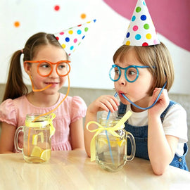 5 - Pack Silly Straws Glasses, Reusable Crazy Straws for Kids, Flexible Twisty Straws Fun Eyeglass Frame Drinking Straws, Novelty Party Favors Supplies for Birthday, Game, Christmas, Holiday Decorations - RnR Galore