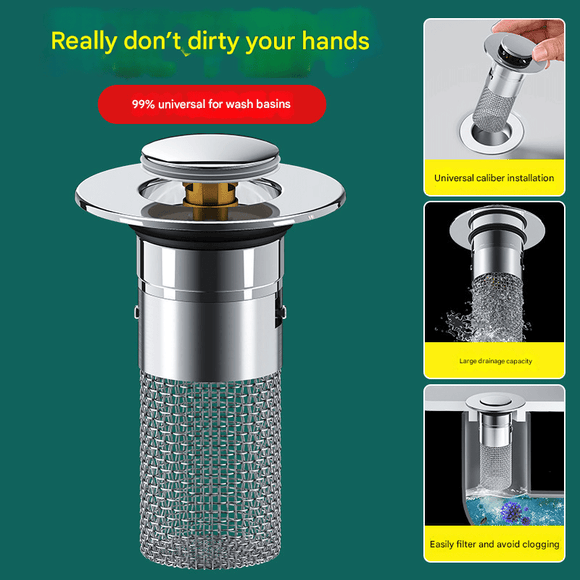 5 PCS Universal Pop - Up Sink Drain Stopper with Anti - Clog Filter Basket - Stainless Steel Hair Catcher & Anti - Odor Plug - RnR Galore
