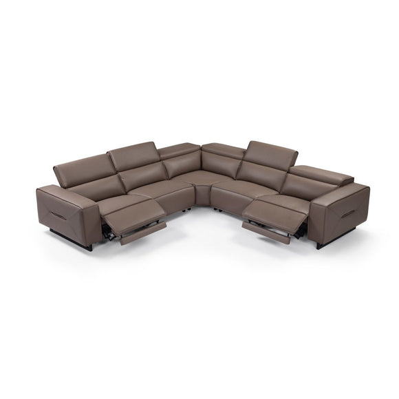 5 Seater Real Cow Leather Sofa with Power Recliner Adjustable Headrest Wooden Frame Corner Lounge - RnR Galore