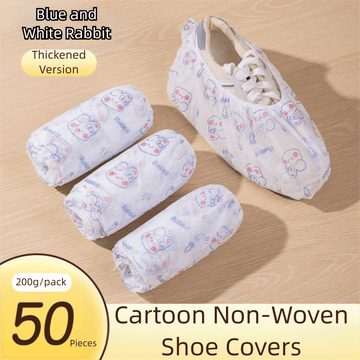 50 Pieces Thickened Non - Woven Disposable Shoe Covers (Blue Rabbit) – Universal Fit (EU Size 34 - 45) for Guests & Floor Protection - RnR Galore