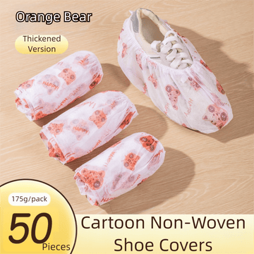 50 Pieces Thickened Non - Woven Disposable Shoe Covers (Orange Bear) – Universal Fit (EU Size 34 - 45) for Guests & Floor Protection - RnR Galore