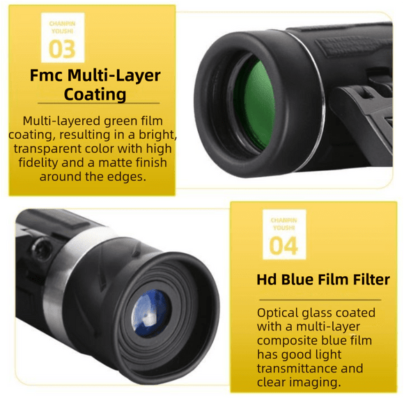 500x25 High Power HD Binoculars - Portable Concert Telescope with Phone Photography Capability, FMC Coated Optics - RnR Galore
