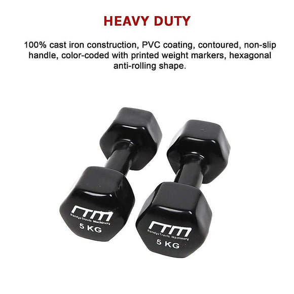 5kg Dumbbells Pair PVC Hand Weights Rubber Coated - RnR Galore