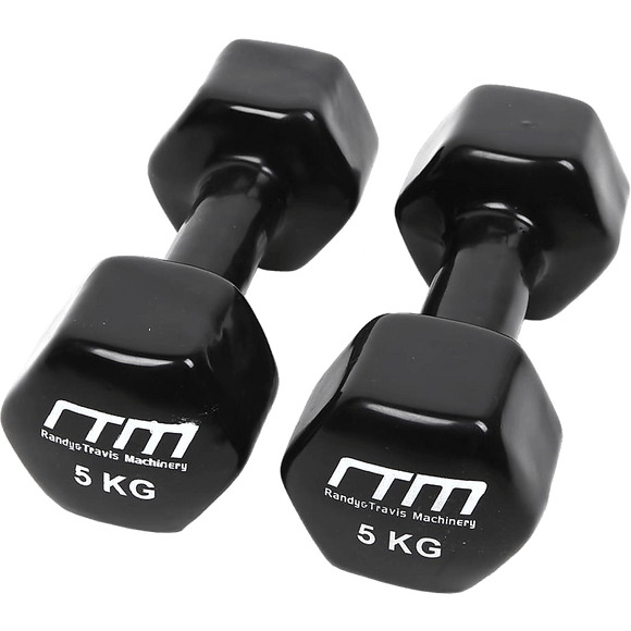 5kg Dumbbells Pair PVC Hand Weights Rubber Coated - RnR Galore