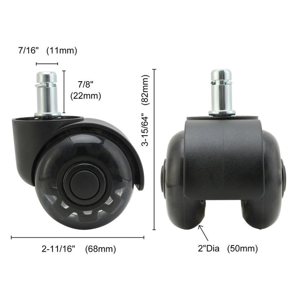 5X 2'' Twin Wheel Office Chair Casters - Slient Smooth, 11x22mm Stem - RnR Galore