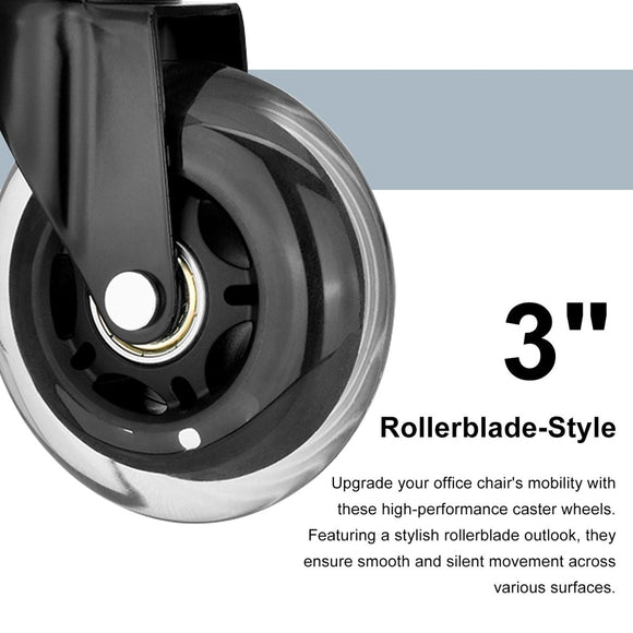 5X 3'' Rollerblade Style Wheels Office Chair Casters - Slient Smooth, 11x22mm Stem - RnR Galore