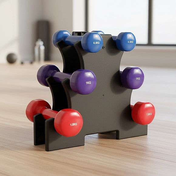 6 - Piece Dumbbell Set with Storage Rack for Home Gym Training - RnR Galore