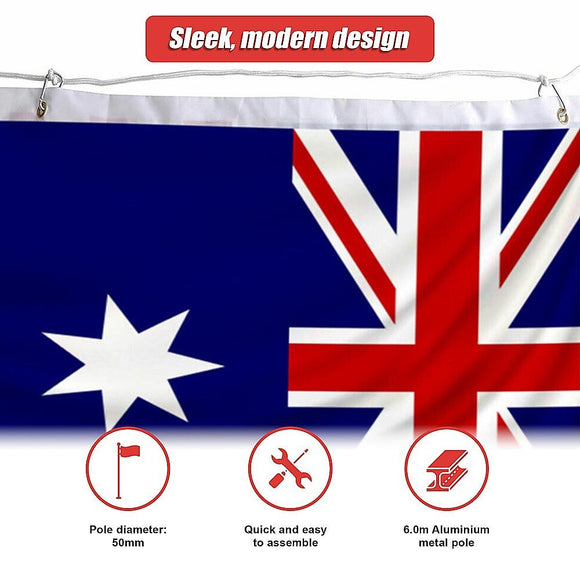 6.0m Flag Pole Full Set / Kit w Australian Flag - RnR Galore