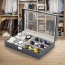 6+3 Grid Watch Sunglass Eyeglasses Display Box Case Storage Organizer PU Leather - RnR Galore