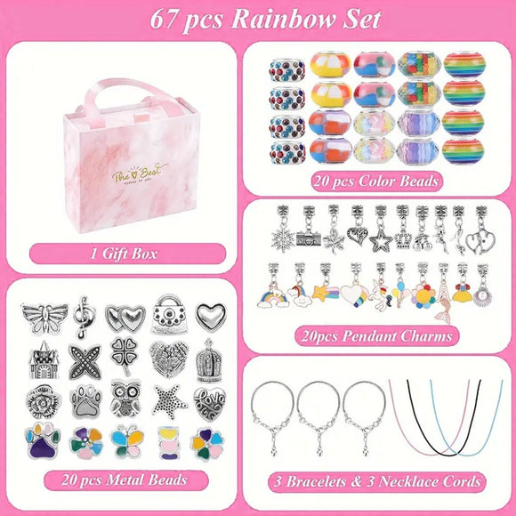 67PCS Blue DIY Charm Necklace & Bracelet Making Kit - Creative Jewelry Craft Set with Colorful Drip Oil Pendants & Metal Beads - RnR Galore