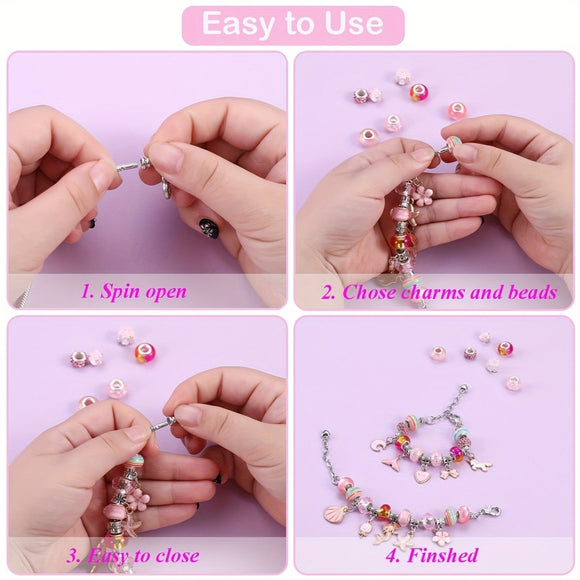67PCS Purple DIY Charm Necklace & Bracelet Making Kit - Creative Jewelry Craft Set with Colorful Drip Oil Pendants & Metal Beads - RnR Galore