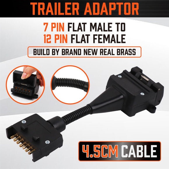 7 Pin Flat Plug to 12 Pin Flat Female Socket Adaptor Trailer Caravan Connector - RnR Galore
