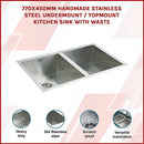 770x450mm Handmade Stainless Steel Undermount / Topmount Kitchen Sink with Waste - RnR Galore