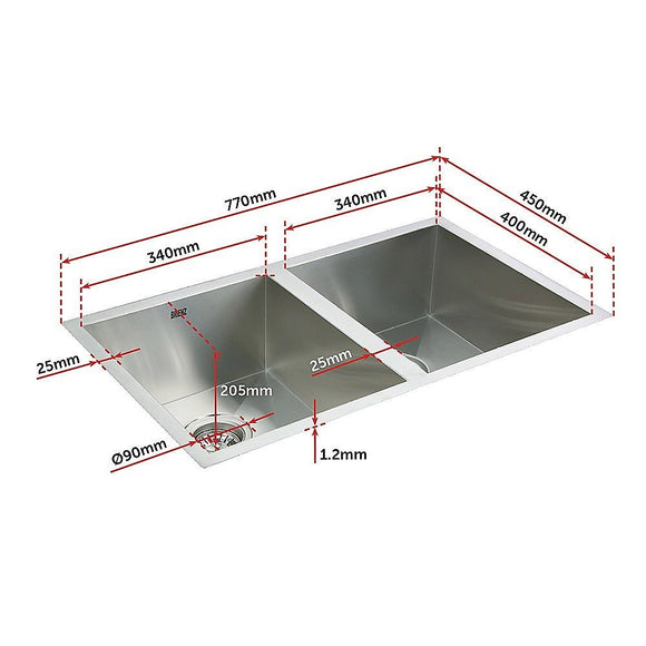 770x450mm Handmade Stainless Steel Undermount / Topmount Kitchen Sink with Waste - RnR Galore