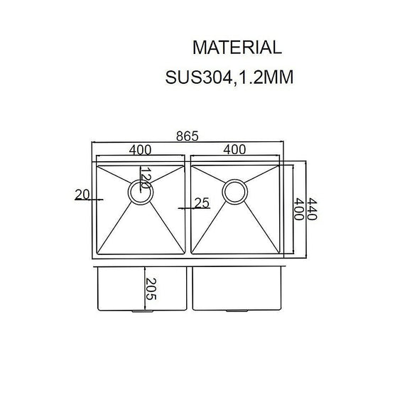 865x440mm Handmade Stainless Steel Undermount / Topmount Kitchen Sink with Waste - RnR Galore