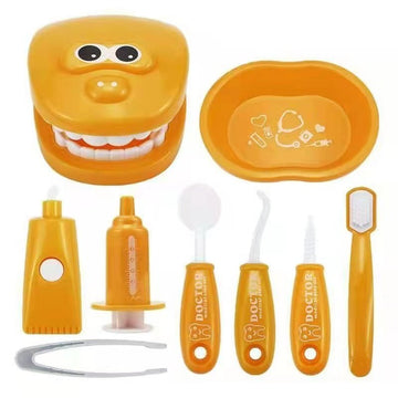 9 Piece Kids Dentist Pretend Play Set - Orange Educational Medical Kit with Teeth Model, Toothbrush & Tools - Oral Hygiene Learning Toy for Toddlers & Preschoolers - RnR Galore
