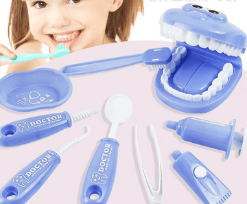 9 Piece Kids Dentist Pretend Play Set - Purple Educational Medical Kit with Teeth Model, Toothbrush & Tools - Oral Hygiene Learning Toy for Toddlers & Preschoolers - RnR Galore