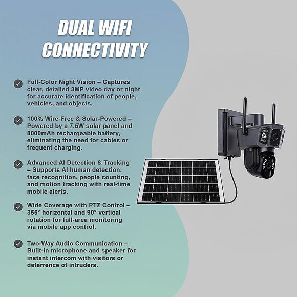 9MP Wireless Solar Camera WIFI Security Outdoor Battery PTZ CCTV Home House V380 - RnR Galore