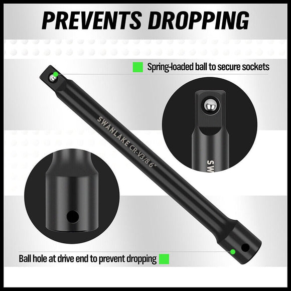 9Pcs Extension Bar Set 1/4" 3/8" 1/2" Black Drive Socket Auto Repairing - RnR Galore