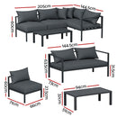 Gardeon 4 Seater Outdoor Sofa Set Aluminium Patio Furniture Setting 4PC Charcoal-2
