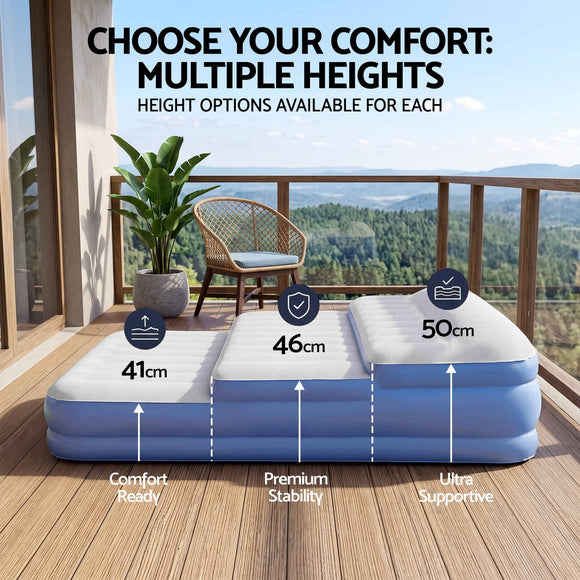 Weisshorn Queen Air Mattress with Rechargeable Cordless Pump 46cm