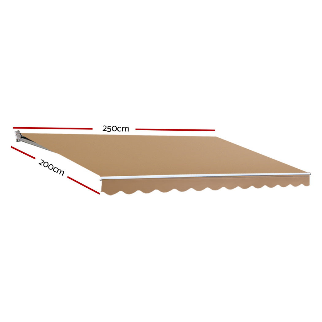 Instahut Retractable Folding Arm Awning Manual Sunshade 2.5Mx2M Beige - 0