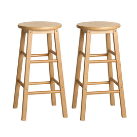 Artiss 2x Bar Stools Round Chairs Wooden Nature - 0
