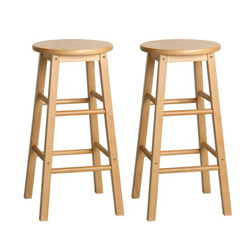 Artiss 2x Bar Stools Round Chairs Wooden Nature - 0
