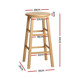 Artiss 4x Bar Stools Round Chairs Wooden Nature - 0
