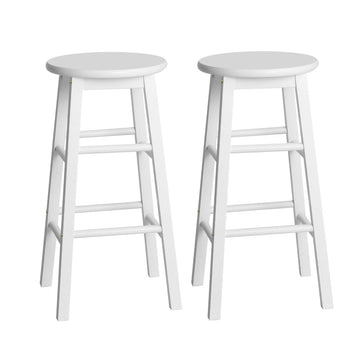 Artiss 2x Bar Stools Round Chairs Wooden White - 0