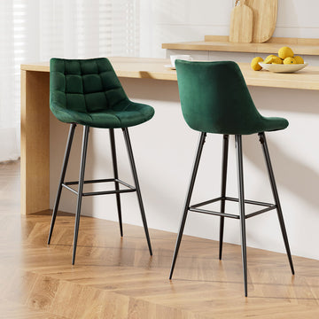 Artiss 2x Bar Stools Velvet Chairs Green - 0