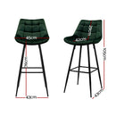 Artiss 2x Bar Stools Velvet Chairs Green-3