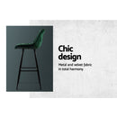 Artiss 2x Bar Stools Velvet Chairs Green-10