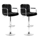 Artiss 2x Bar Stools Leather Gas Lift w/Armrest Black-15
