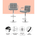 Artiss 2x Bar Stools Fabric Gas Lift w/Armrest Grey-8