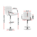 Artiss 2x Bar Stools Leather Gas Lift w/Armrest White-3