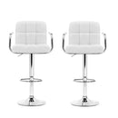 Artiss 2x Bar Stools Leather Gas Lift w/Armrest White-6