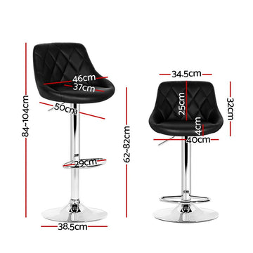 Artiss 2x Bar Stools Leather Padded Gas Lift Stool Black - 0