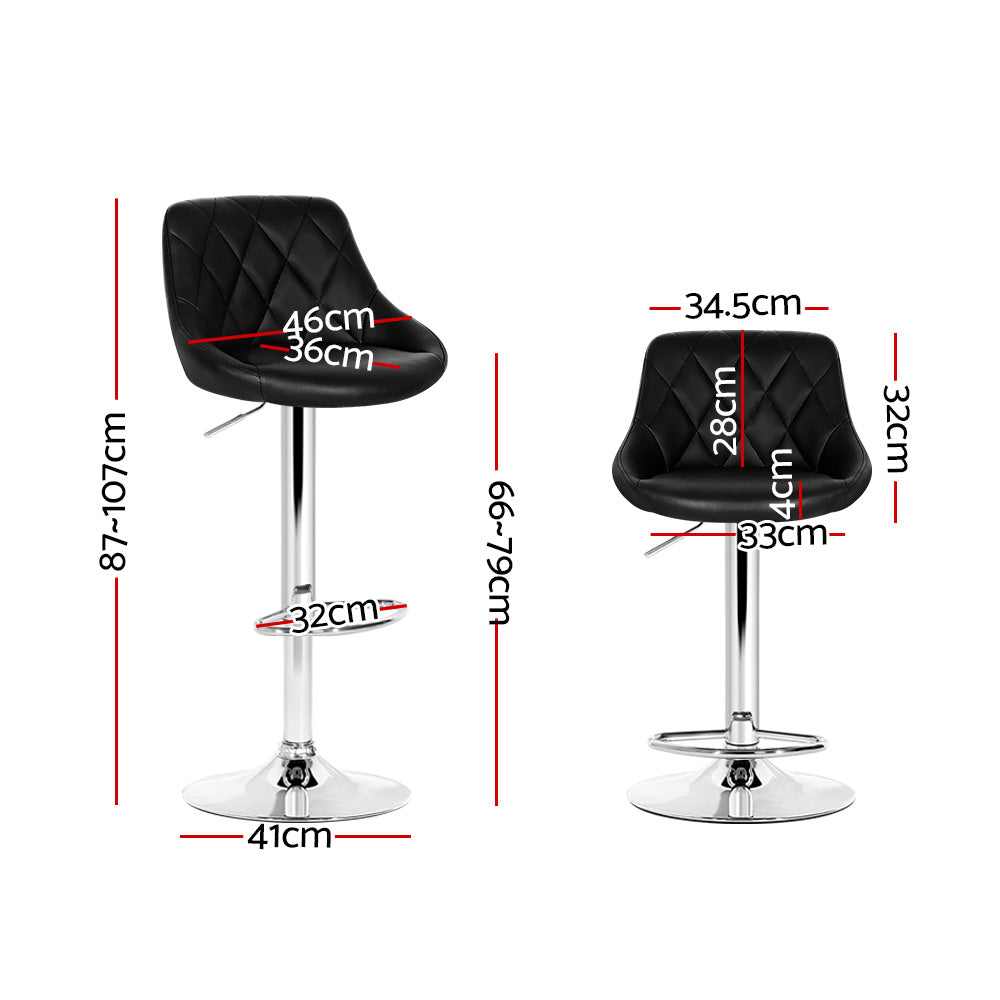 Artiss 2x Bar Stools Leather Padded Gas Lift Stool Black - 0