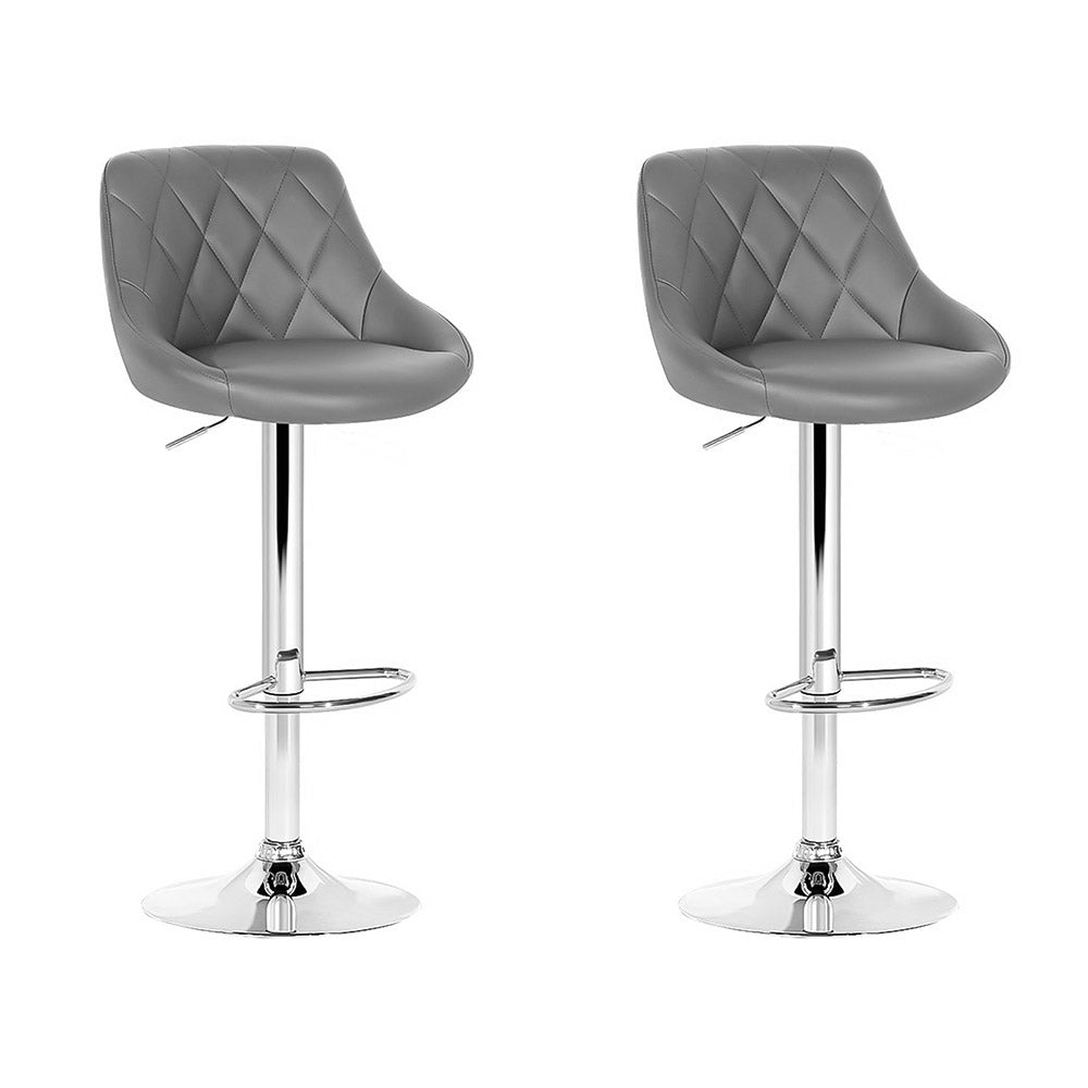 Artiss 2x Bar Stools Leather Padded Gas Lift Grey - 0