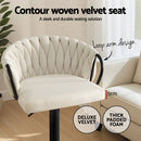 Artiss Bar Stool x2 Kitchen Dining Chair Counter Gaslift Woven Velvet Ivory-5