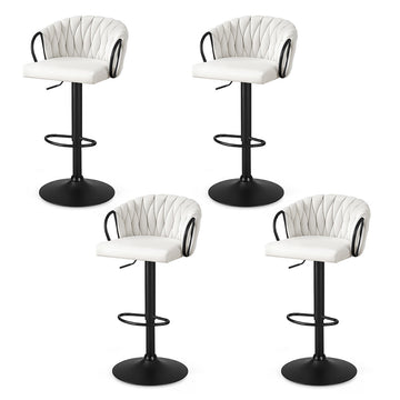 Artiss Bar Stool x4 Kitchen Dining Chair Counter Gaslift Woven Velvet Ivory