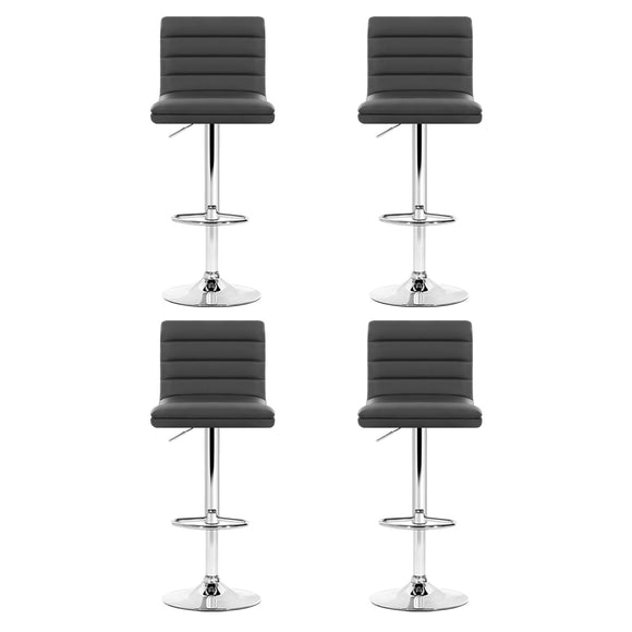 Artiss Set of 4 PU Leather Lined Pattern Bar Stools- Grey and Chrome